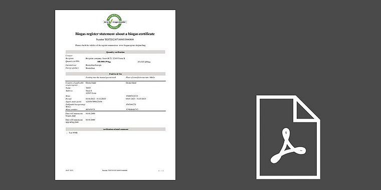  Biogas register extract of a biogas certificate